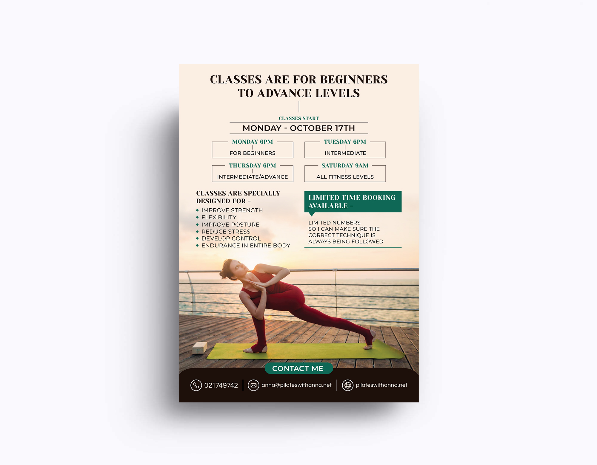 Flyer Design by KreativeMadz for Pilates with Anna | Design #29082354