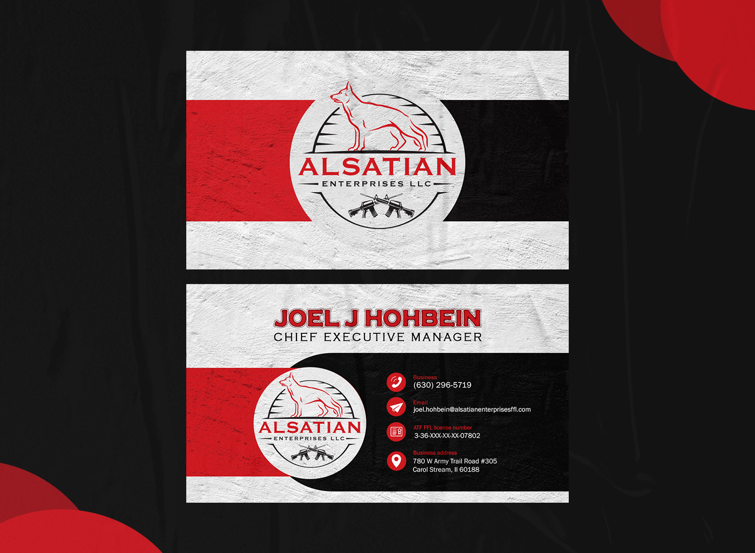 Design de Carte de Visite par Aja Creative pour Alsatian Enterprises LLC  | Design #29085587