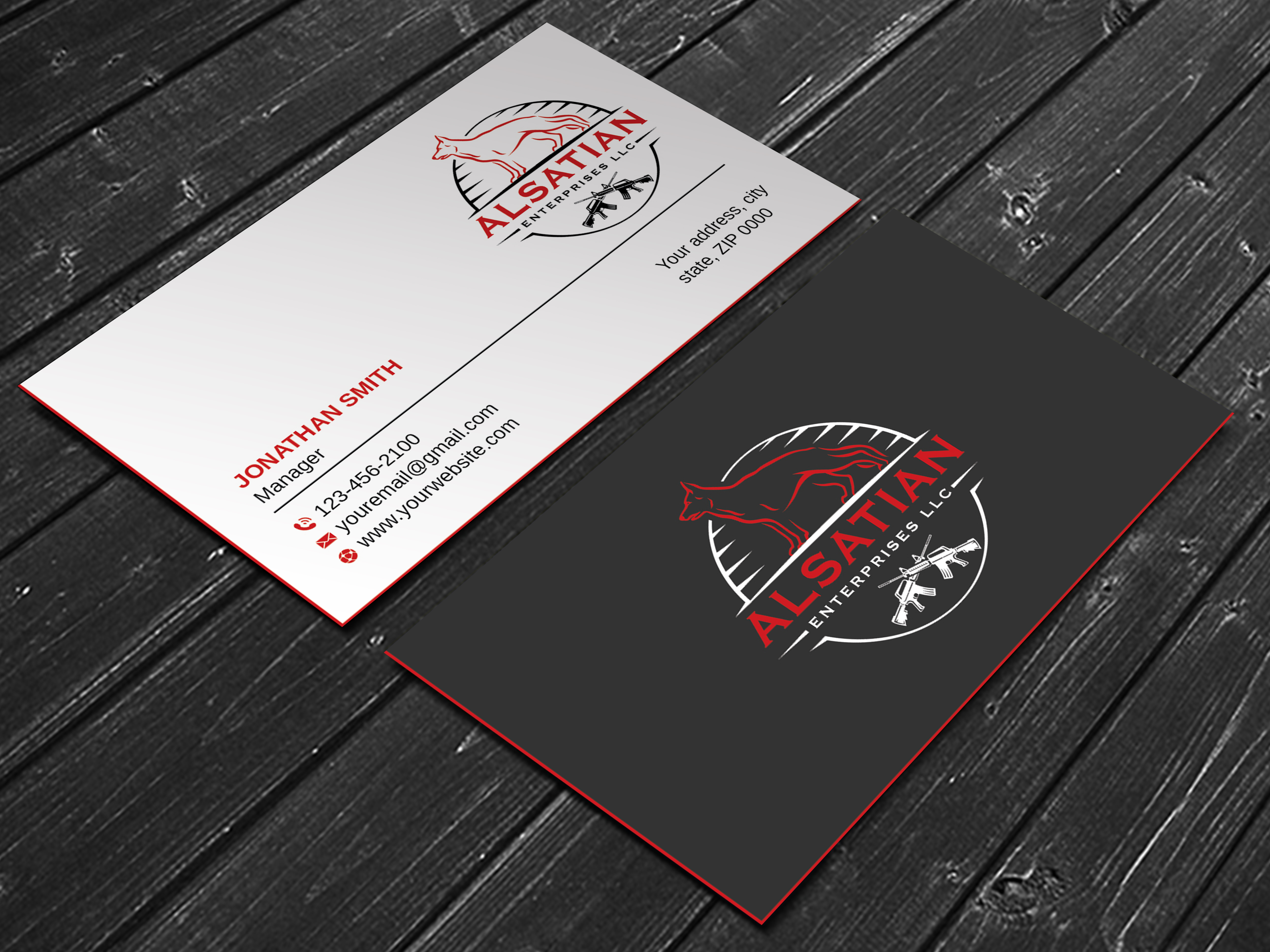 Business Card Design by LAXMI DESIGNHUB for Alsatian Enterprises LLC  | Design #29081287