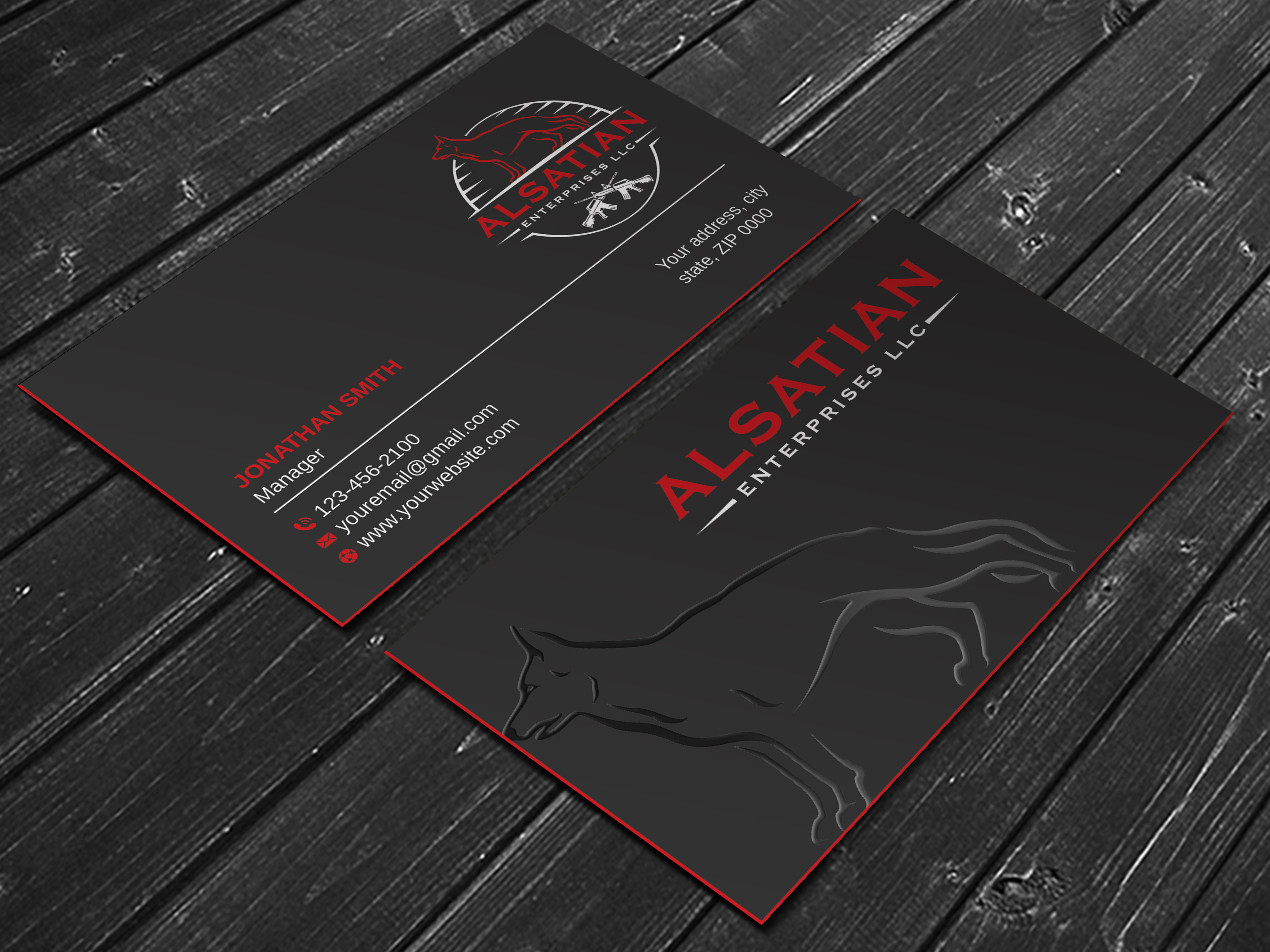 Business Card Design by LAXMI DESIGNHUB for Alsatian Enterprises LLC  | Design #29081303
