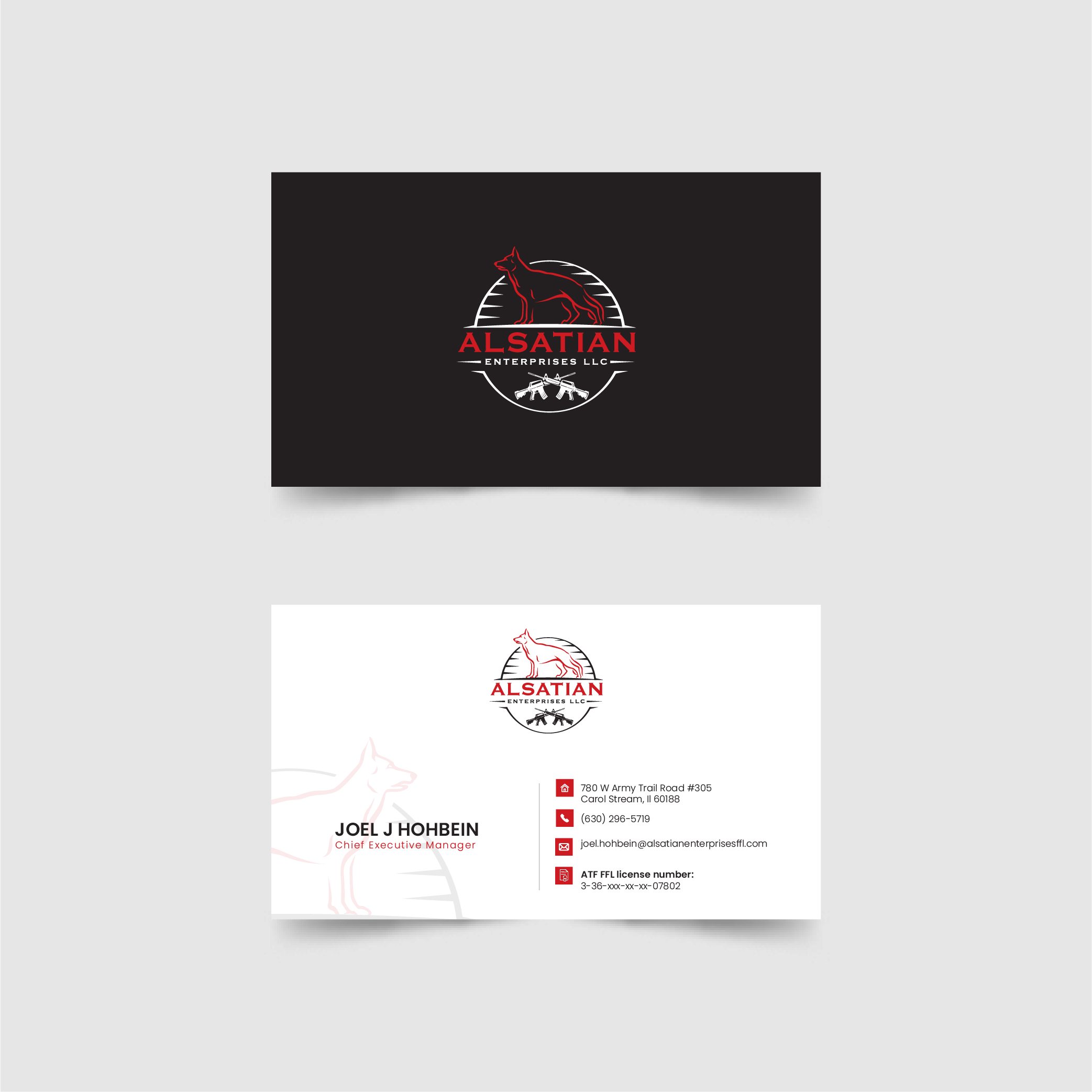 Business Card Design by 3Guys for Alsatian Enterprises LLC  | Design #29136881