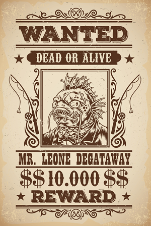 T-shirt design for fishing apparel company (wanted poster) | T-shirt Design by SangBlater