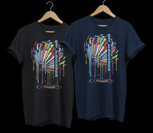 Hot air balloon over river t-shirt design | T-shirt Design by Graphic Storm