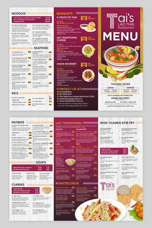Tai's Lao Thai Restaurant | Diseño de Menú por debdesign