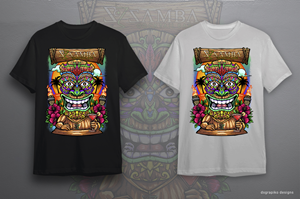 Tiki Shirt with One Big Tiki Face including Logo | Diseño de Camiseta por dsgrapiko