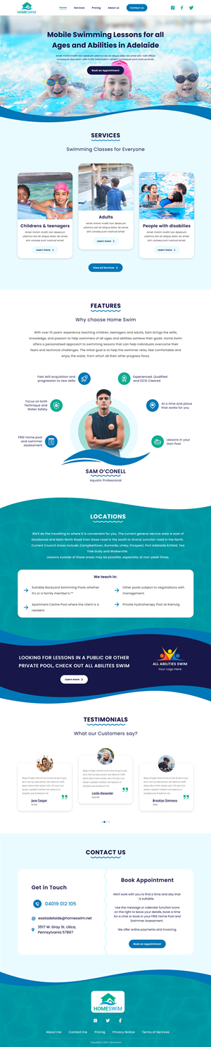 Web Design by Virendra08 for All Abilities Swim School | Design #29309017