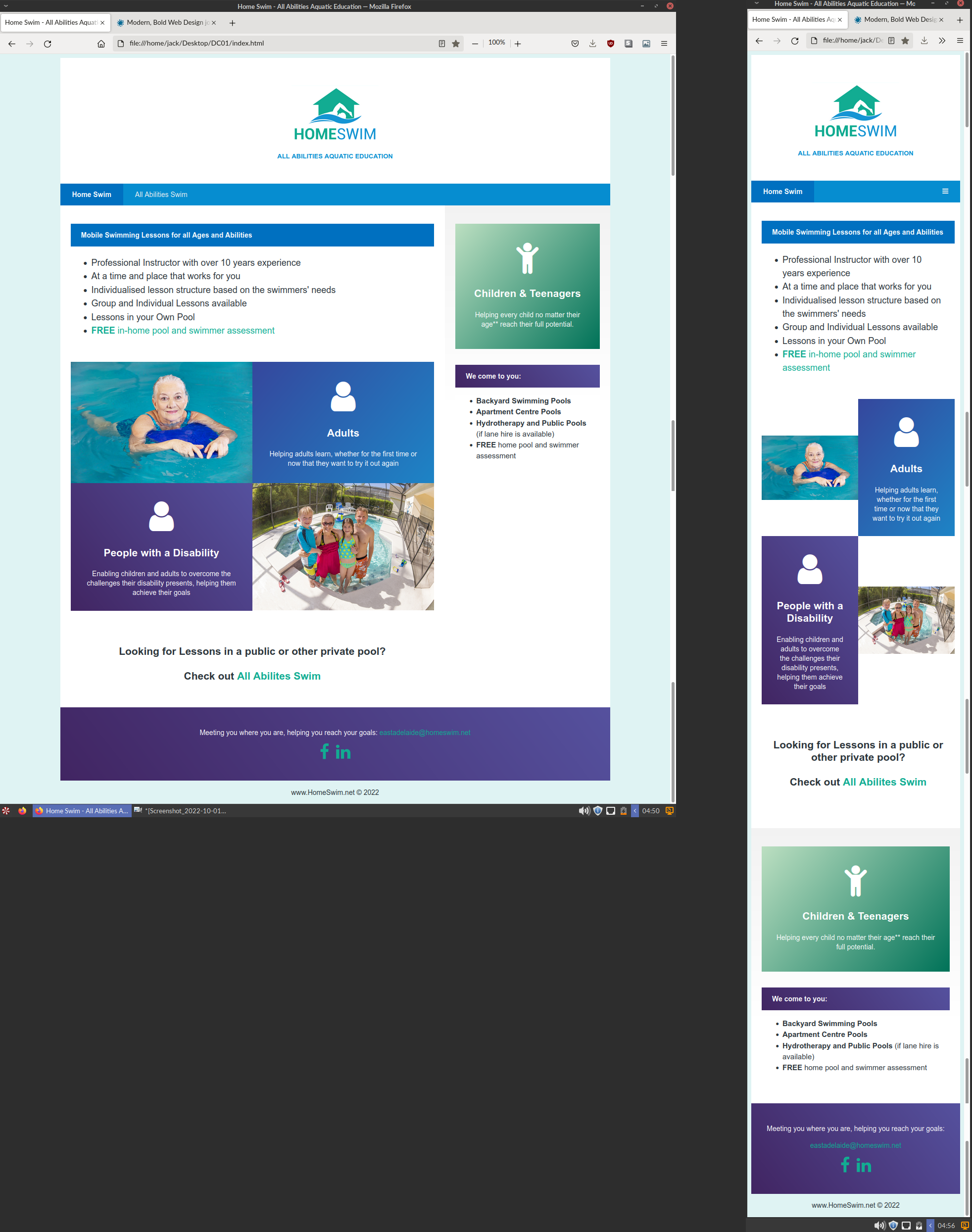 Web Design by Jack A for All Abilities Swim School | Design #29291387