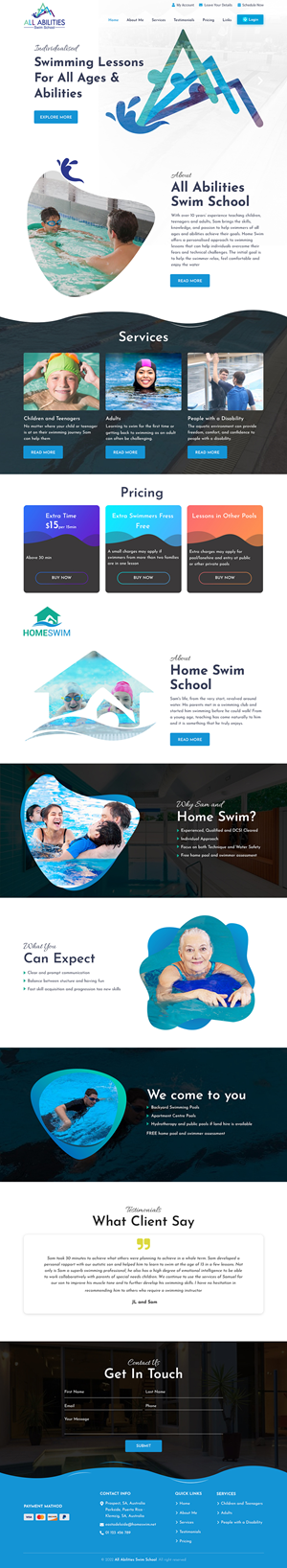 Web Design by sai.designer87 for All Abilities Swim School | Design: #29265965