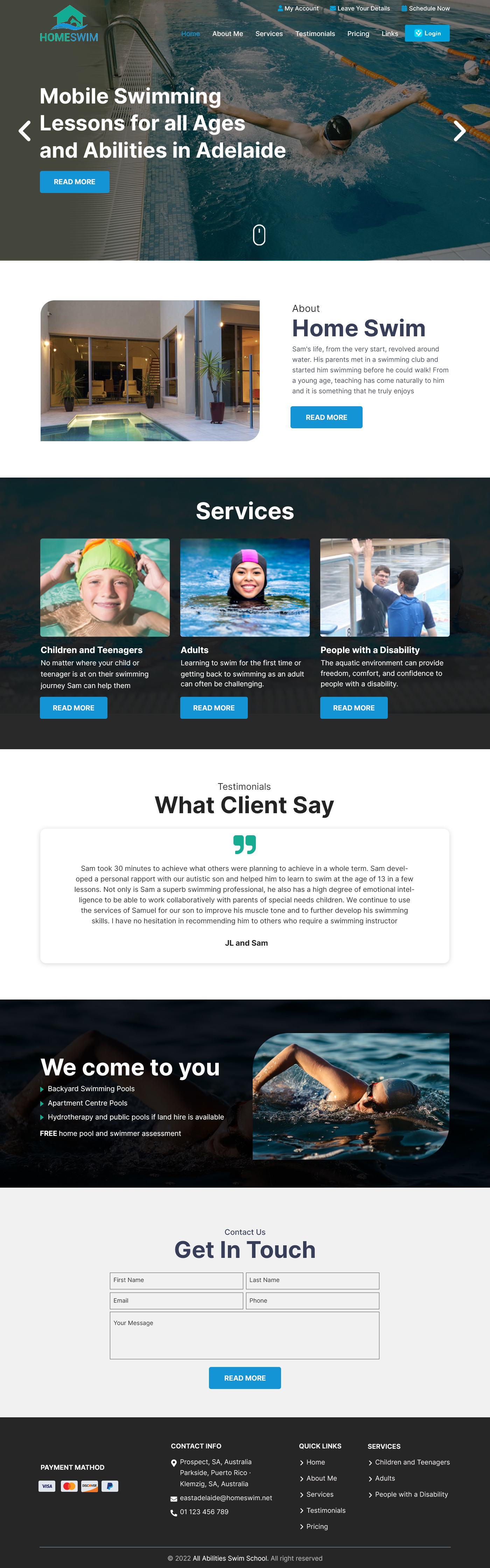 Web Design by sai.designer87 for All Abilities Swim School | Design #29279632