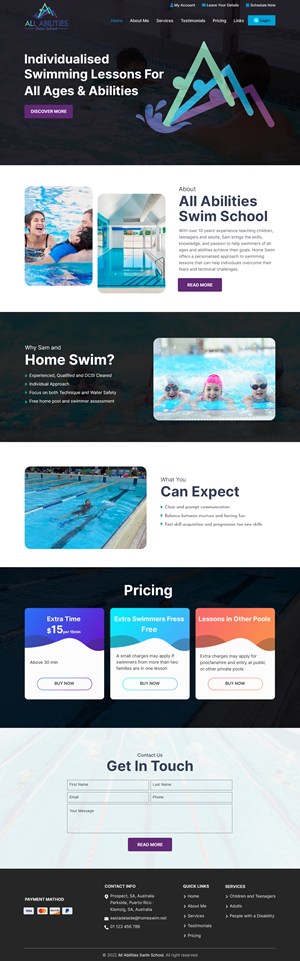 Web Design by sai.designer87 for All Abilities Swim School | Design: #29279634