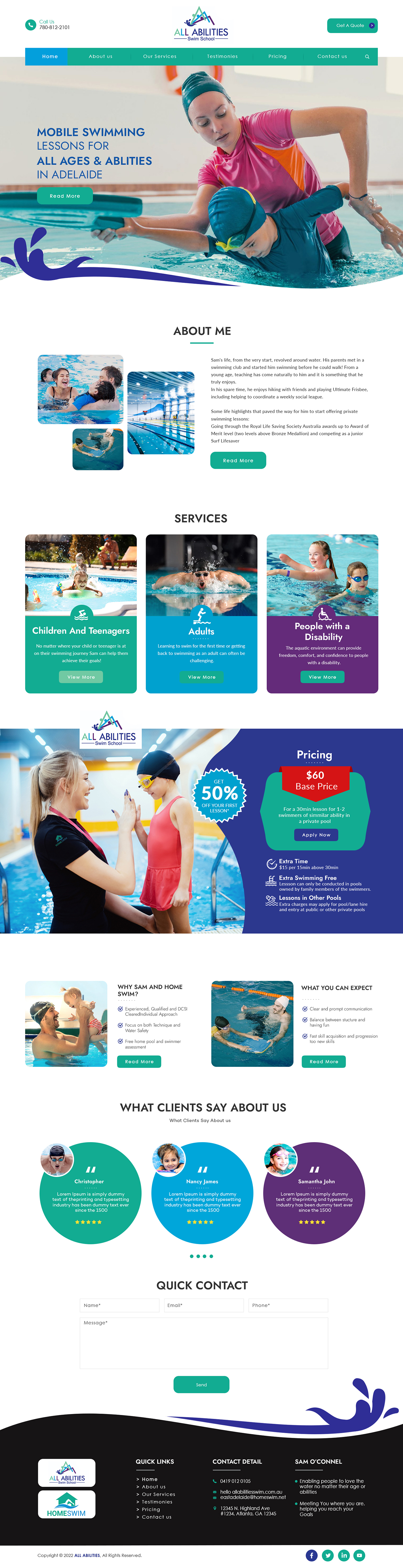Diseño Web por bdesigner9 para All Abilities Swim School | Diseño #29278374
