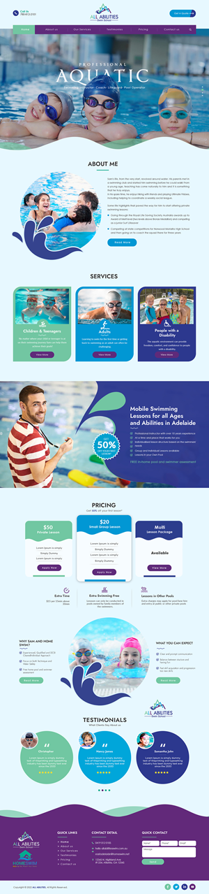 Diseño Web por bdesigner9 para All Abilities Swim School | Diseño: #29284253
