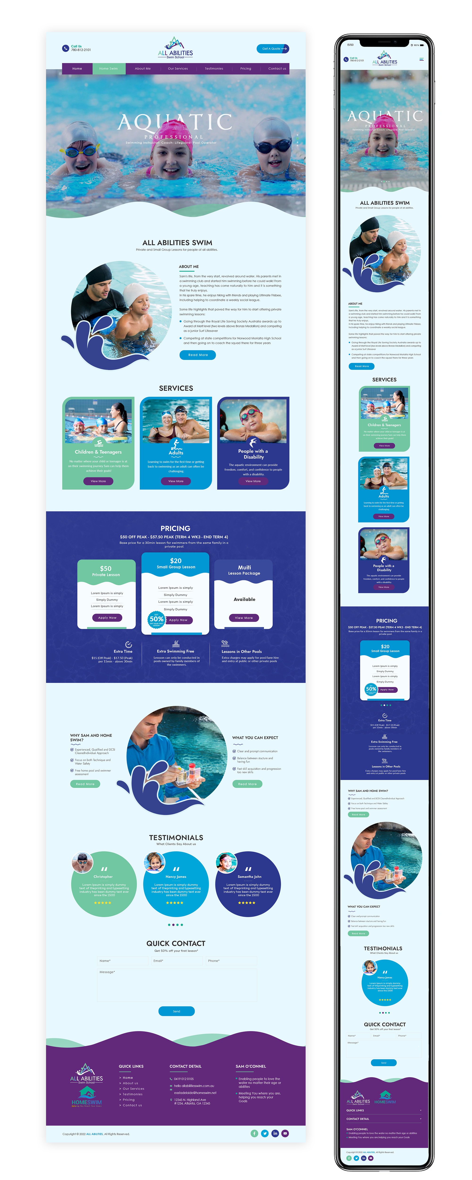 Web Design by bdesigner9 for All Abilities Swim School | Design #29293366