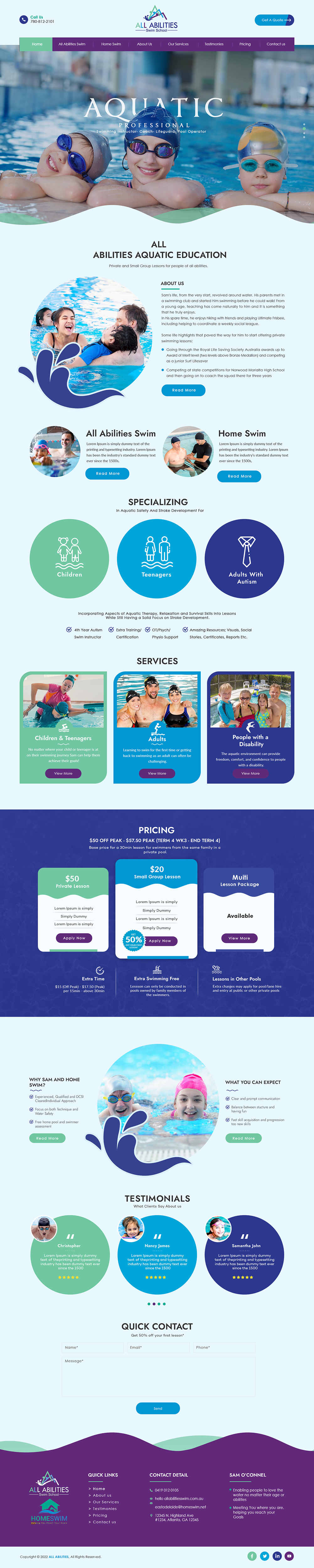 Web Design by bdesigner9 for All Abilities Swim School | Design #29587717