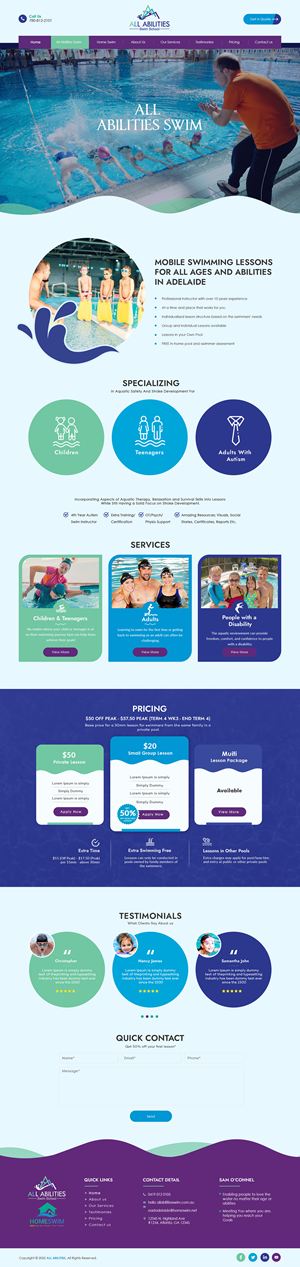 Diseño Web por bdesigner9 para All Abilities Swim School | Diseño: #29587721