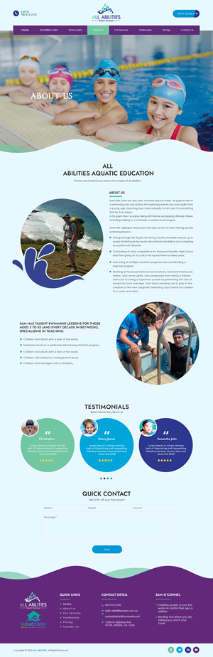 Diseño Web por bdesigner9 para All Abilities Swim School | Diseño: #29587729