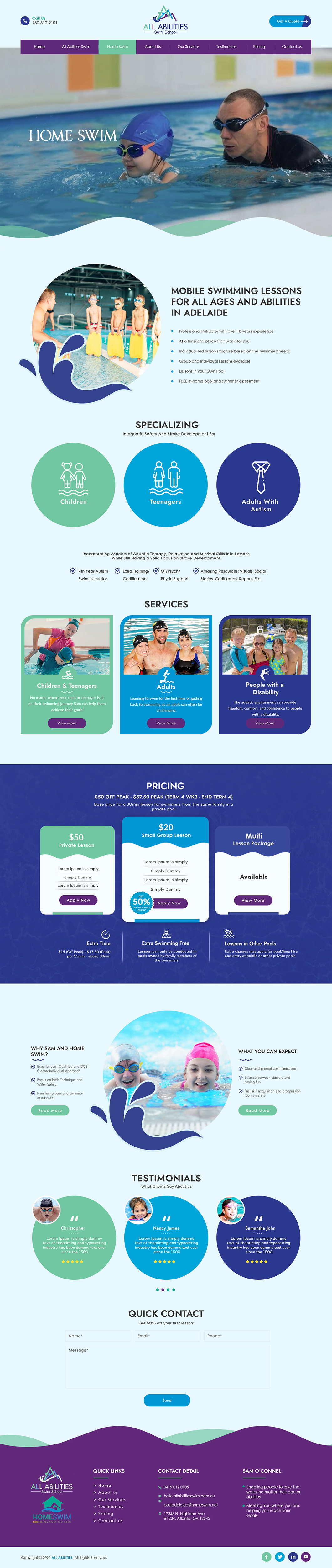 Web Design by bdesigner9 for All Abilities Swim School | Design #29587738