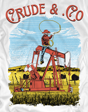 Cowboy riding a pumpjack in field tshirt | T-shirt Design by Yakuza20