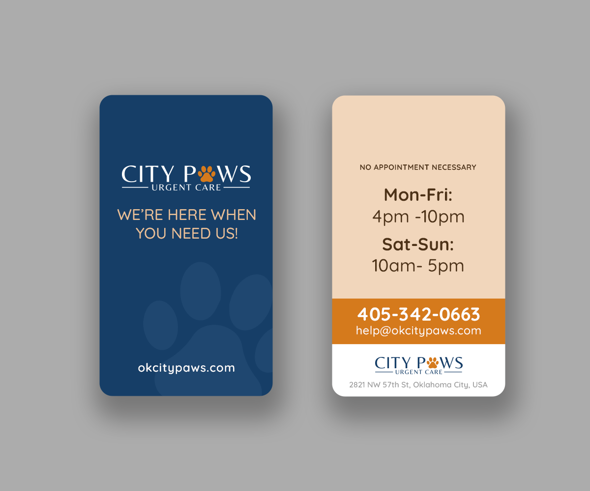 Design de Carte de Visite par Andrés Sebastián pour City Paws Urgent Care  | Design #29322649