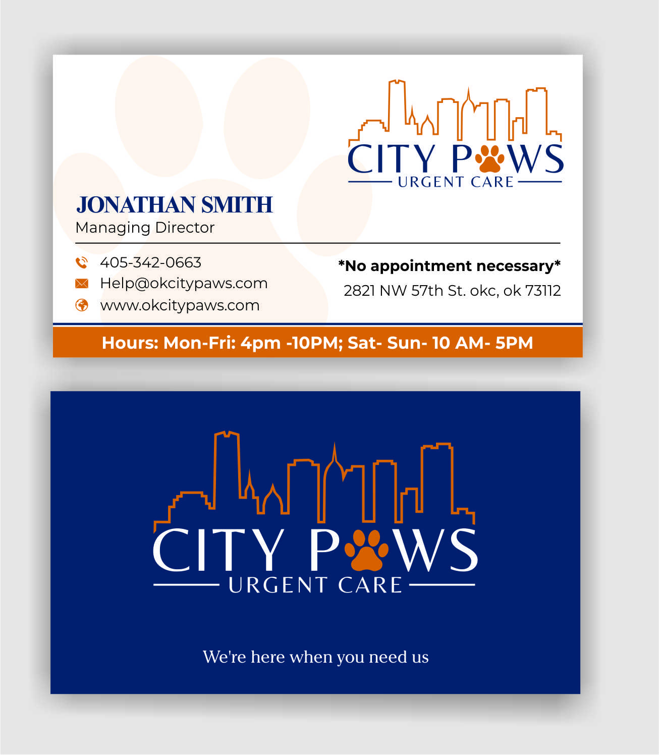 Business Card Design by jasmeen1975 for City Paws Urgent Care  | Design #29305490