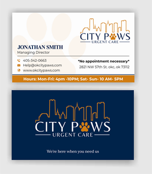Business Card Design by jasmeen1975 for City Paws Urgent Care  | Design #29305490