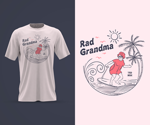 Surfing Grandma T-Shirt Design - Line art style | T-shirt Design by Sangkasa