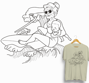 Surfing Grandma T-Shirt Design - Line art style | Diseño de Camiseta por iqbalyozanda