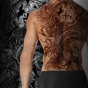 Family Crest Back Tattoo revision | Tattoo Design by Deeccus