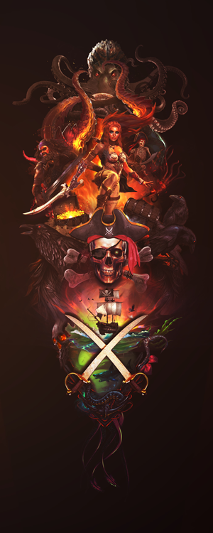 Scary pirate themed tattoo sleeve | Tattoo Design by eCCe