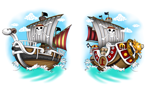 Matching-But-Different Pirate Ship Tattoos | Tattoo Design by Omelas