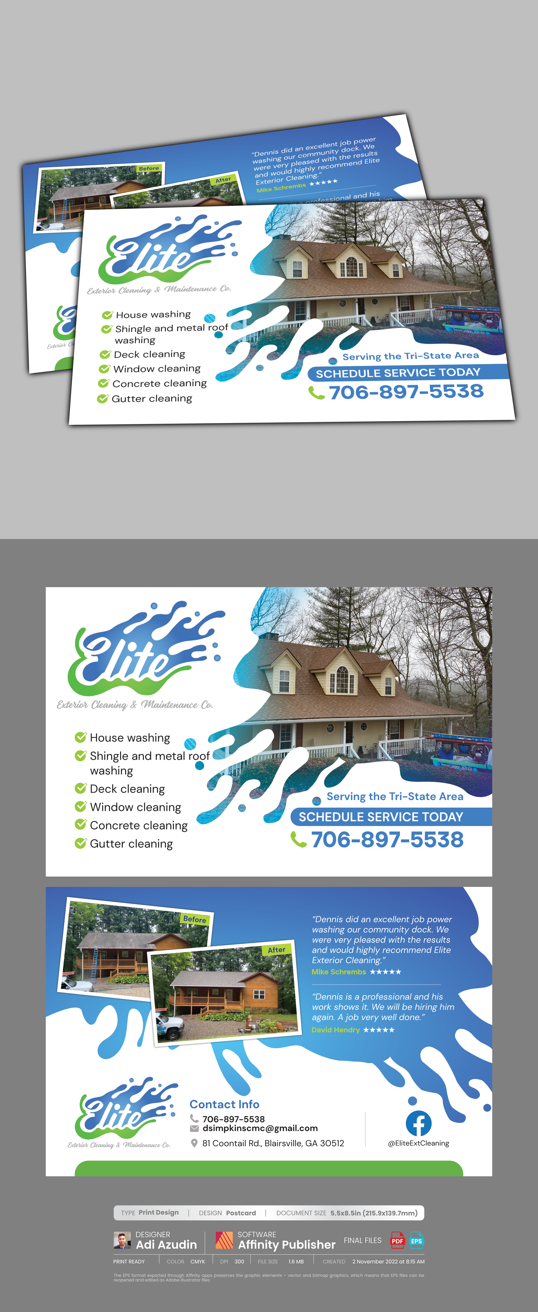 Postcard Design by adiazudin for Elite Exterior Cleaning & Maintenance Co. | Design #29450593
