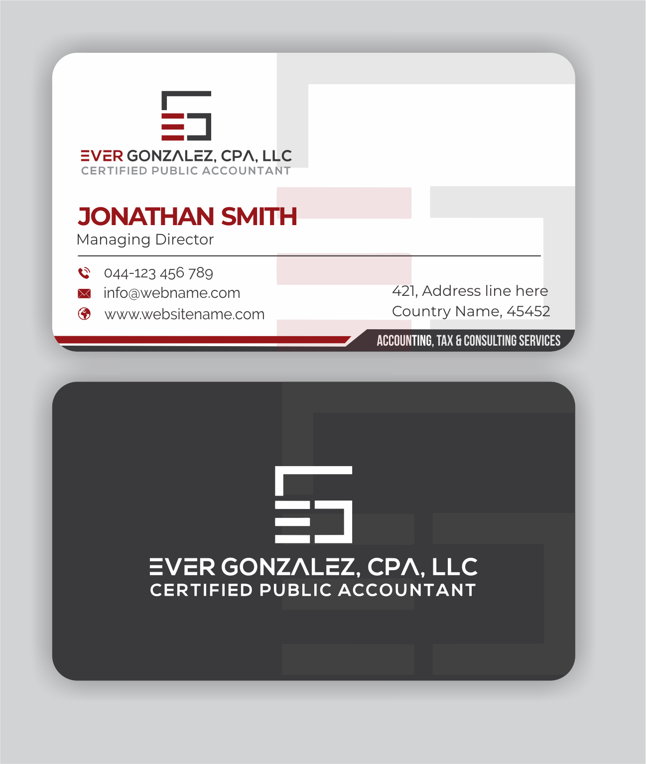 Business Card Design by jasmeen1975 for Ever Gonzalez, CPA, LLC | Design #29457075