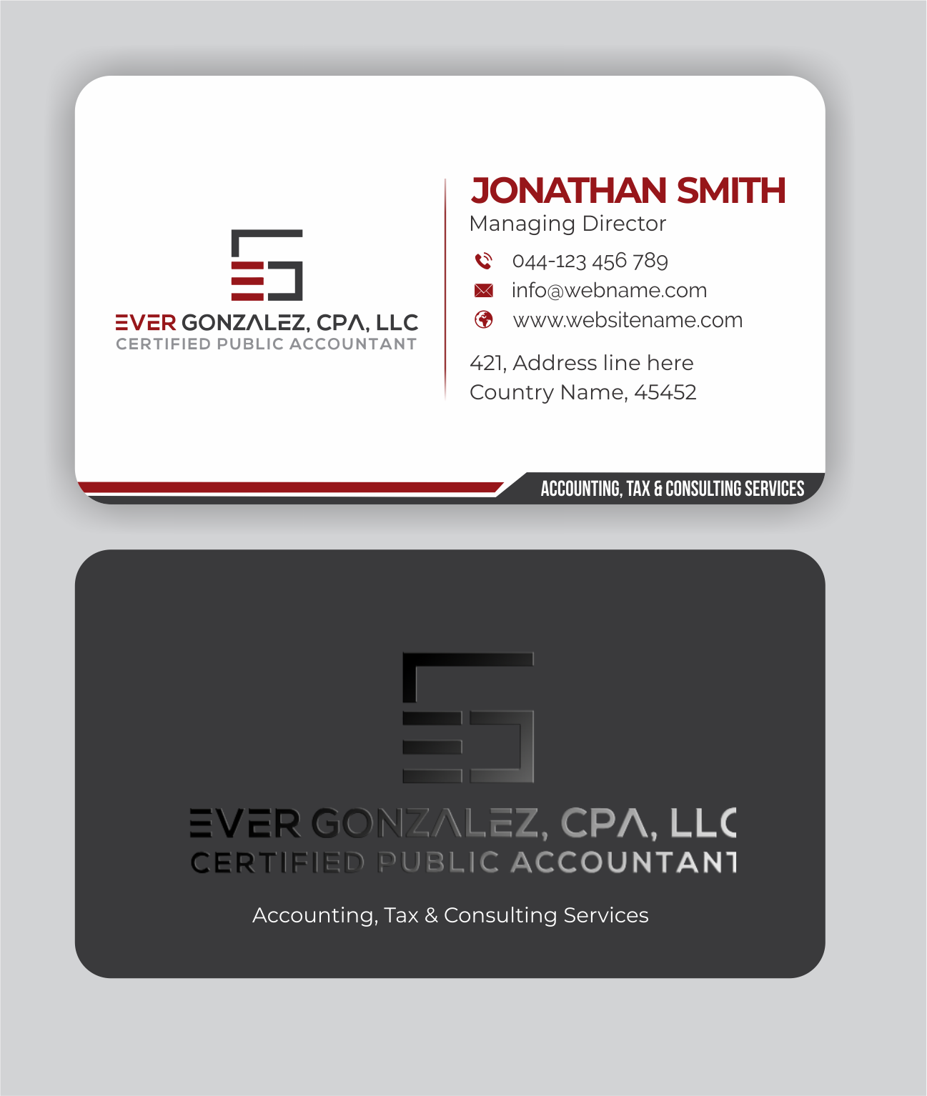 Business Card Design by jasmeen1975 for Ever Gonzalez, CPA, LLC | Design #29457099