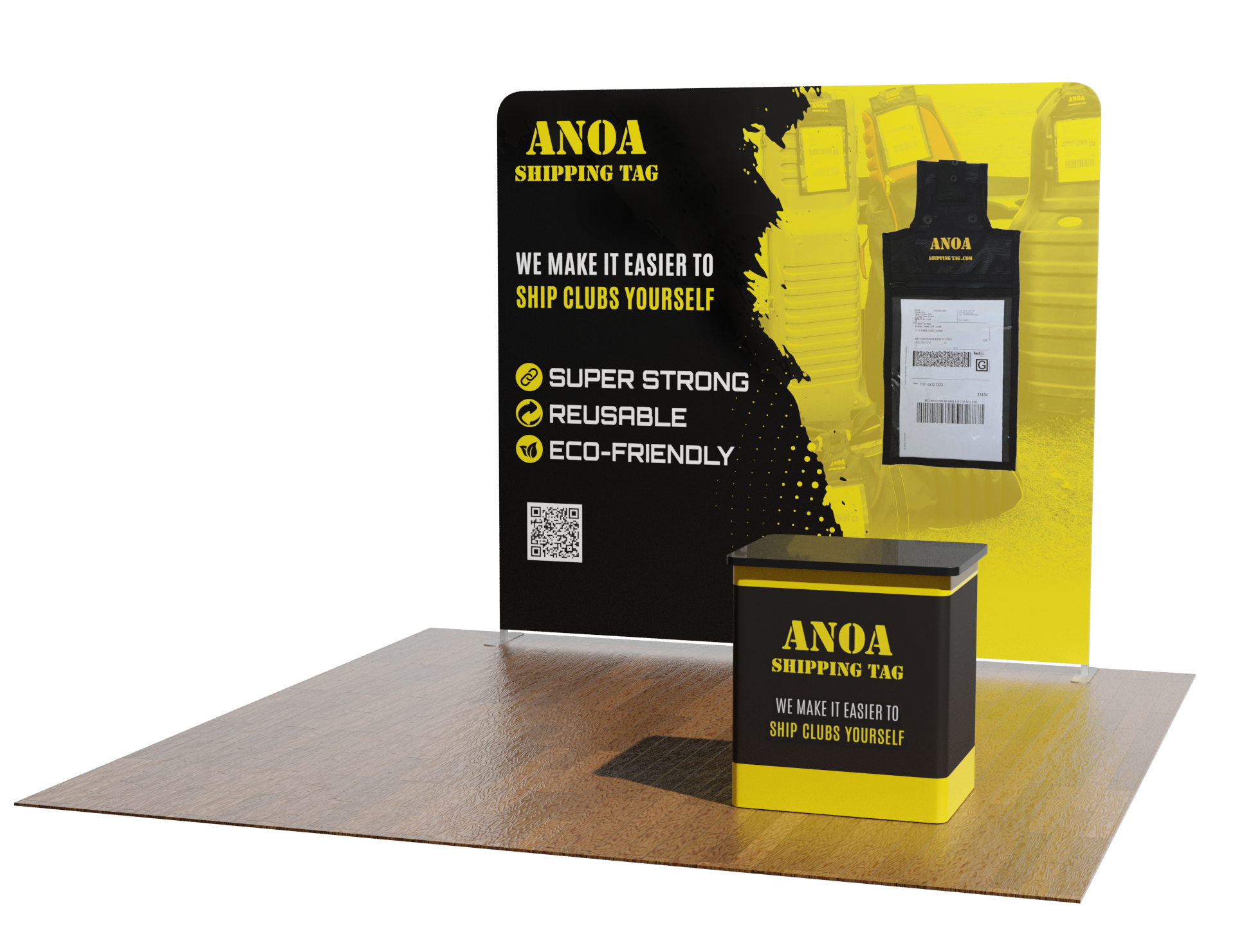 Trade Show Booth Design by mikelangelo13 for ANOA SHIPPING TAG | Design #29598480