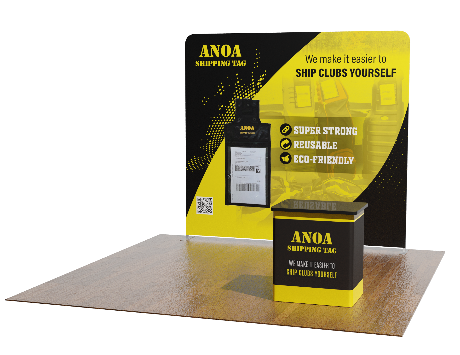 Trade Show Booth Design by mikelangelo13 for ANOA SHIPPING TAG | Design #29598491