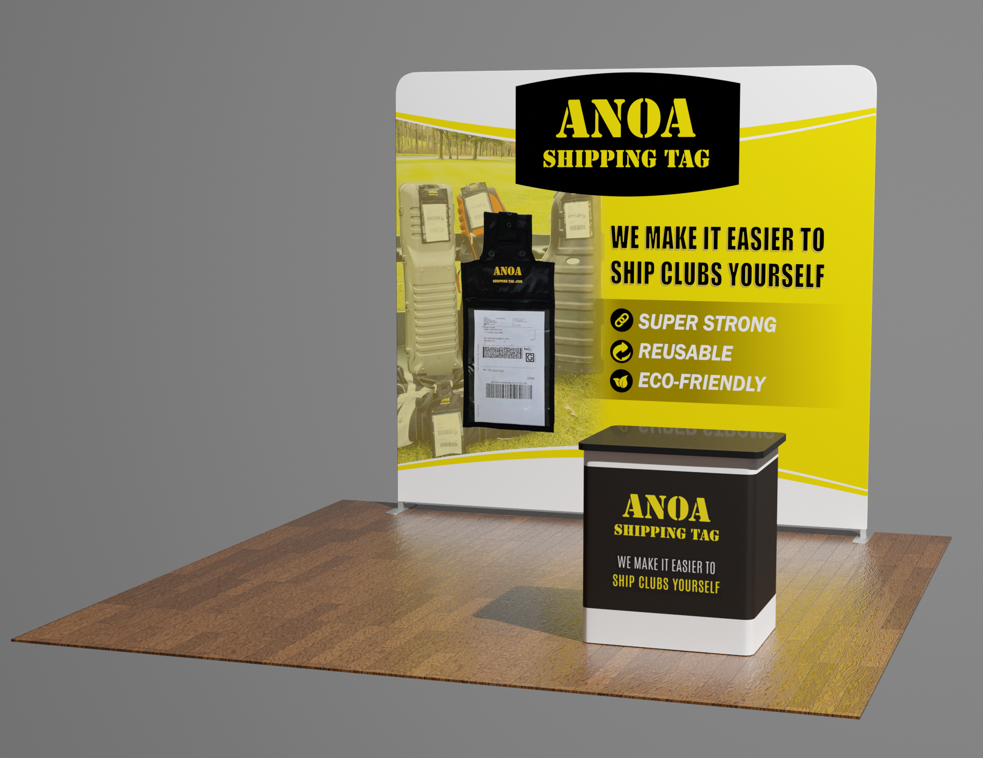 Trade Show Booth Design by mikelangelo13 for ANOA SHIPPING TAG | Design #29603764