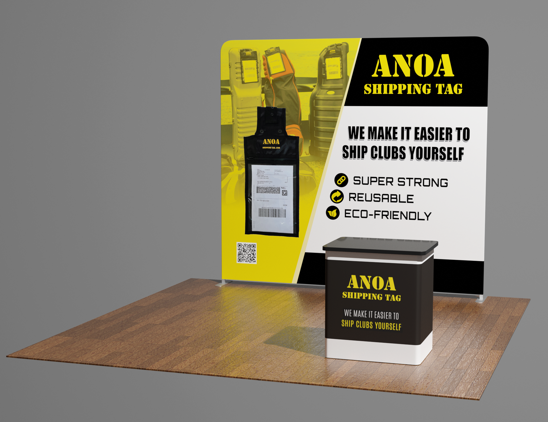 Trade Show Booth Design by mikelangelo13 for ANOA SHIPPING TAG | Design #29603771