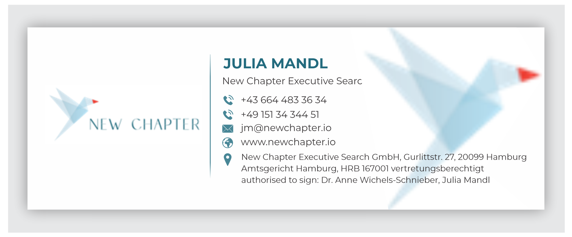 Stationery Design by jk_studio for New Chapter Executive Search GmbH | Design #29663042