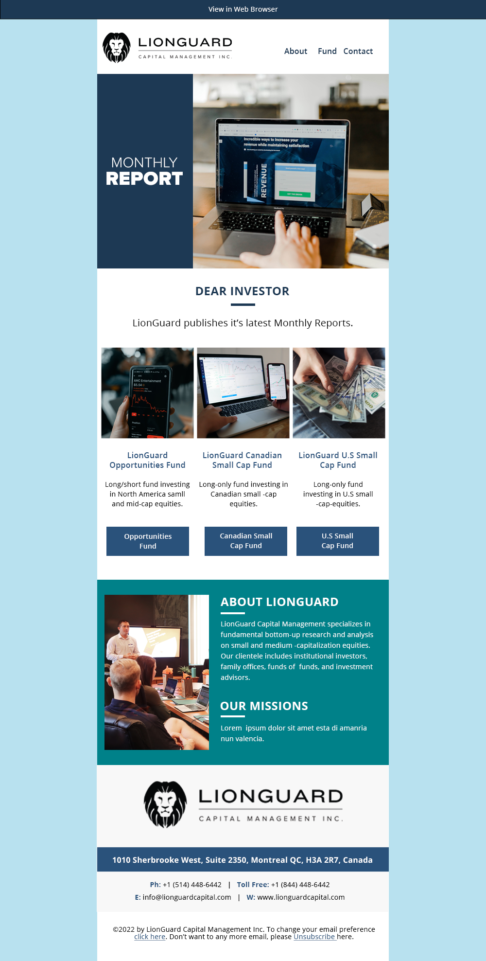 Email Marketing Design by Expert Designer for LionGuard Capital Management Inc. | Design #29700744