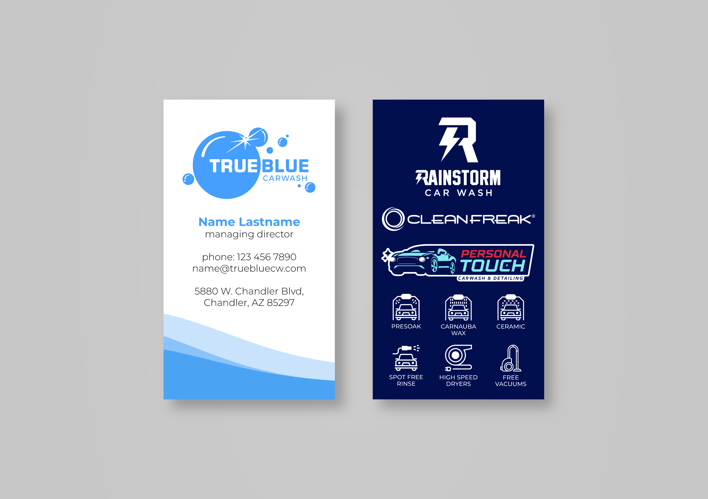 Business Card Design by MarkoE for True Blue Car Wash | Design #29712579