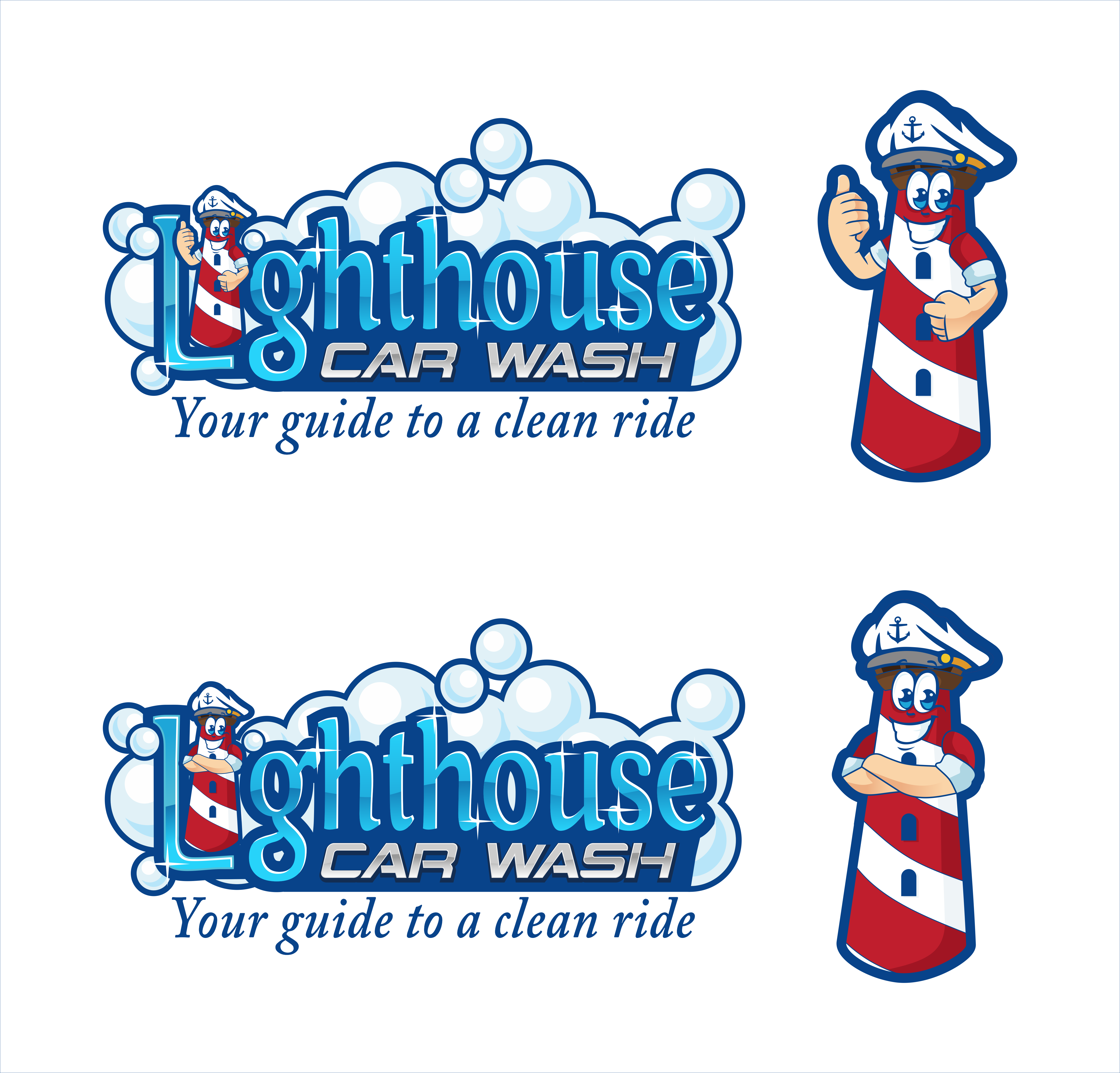 Lighthouse Car Wash cartoon character and logo design 16 Logo Designs