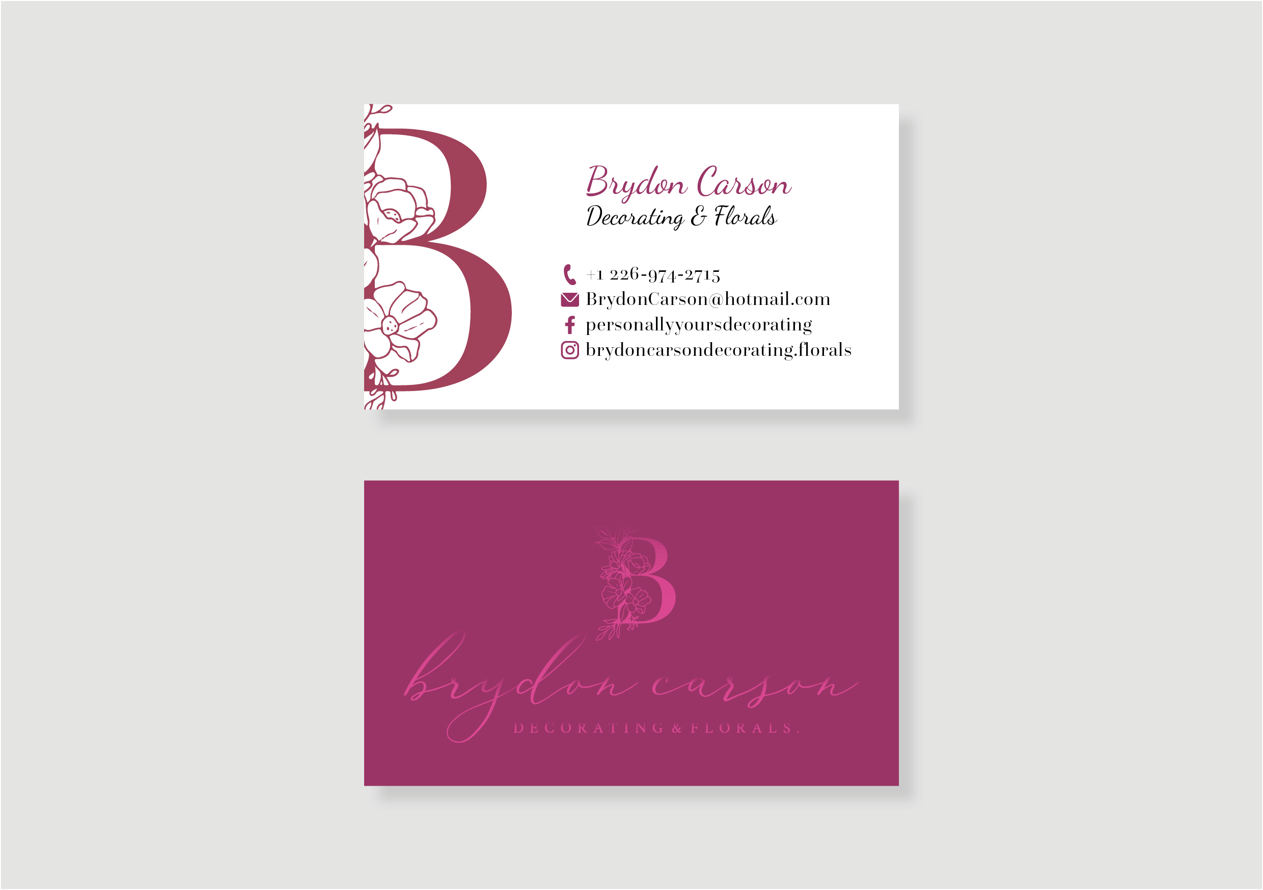 Business Card Design by MarkoE for Brydon Carson Decorating & Florals | Design #29903916