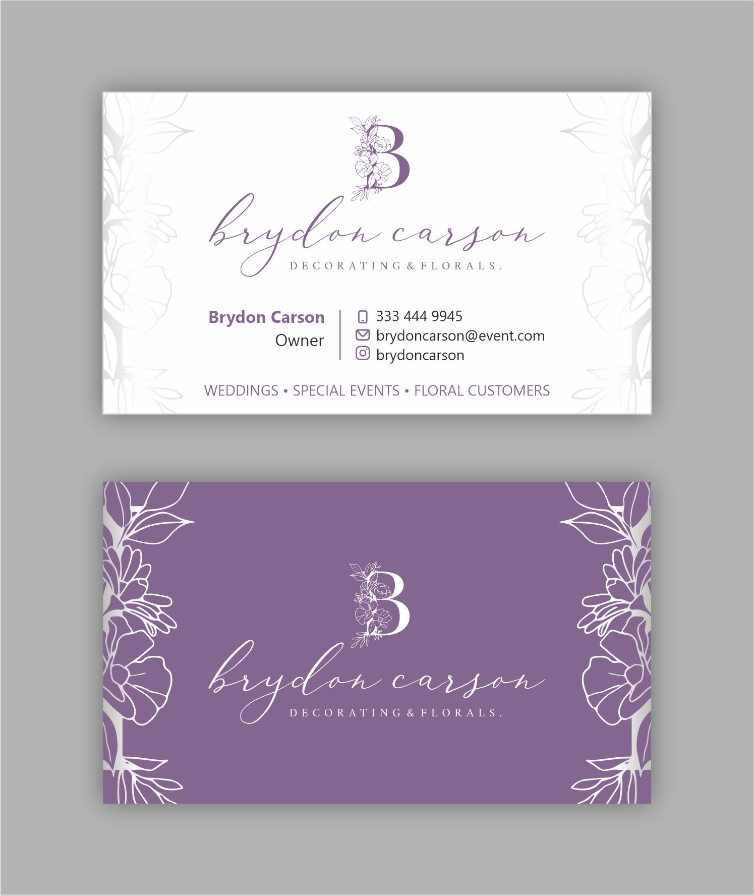 Business Card Design by Concept designs for Brydon Carson Decorating & Florals | Design #29901935