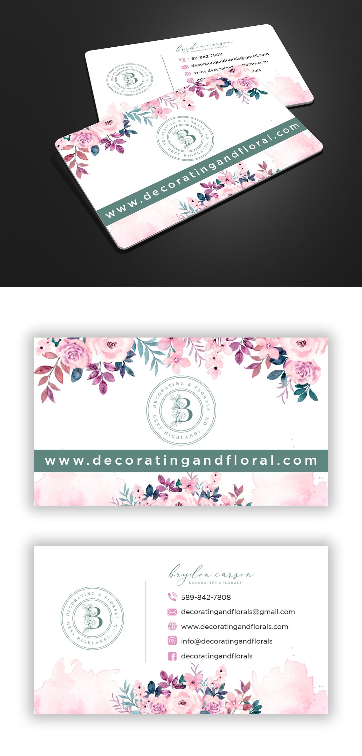 Business Card Design by debdesign for Brydon Carson Decorating & Florals | Design #29895067