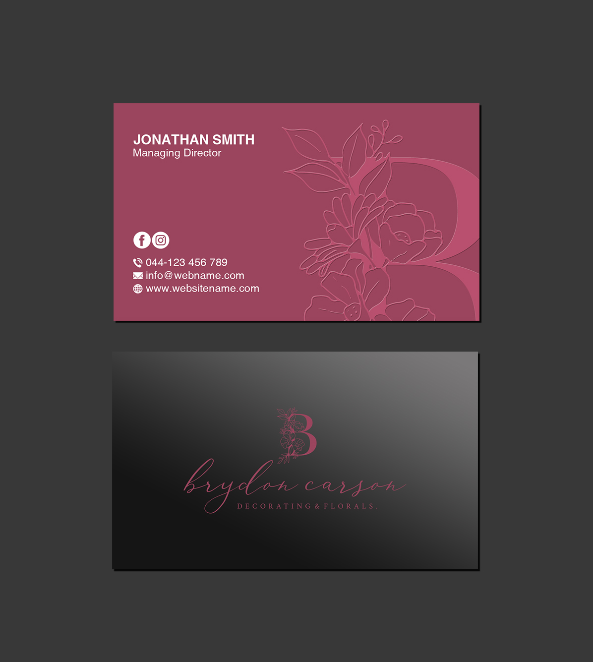 Design de Carte de Visite par Creations Box 2015 pour Brydon Carson Decorating & Florals | Design #29903879