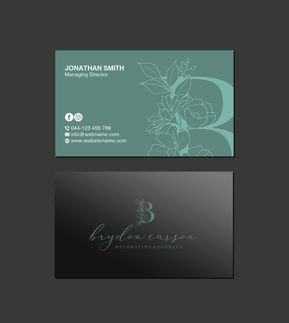 Design de Carte de Visite par Creations Box 2015 pour Brydon Carson Decorating & Florals | Design #29903880