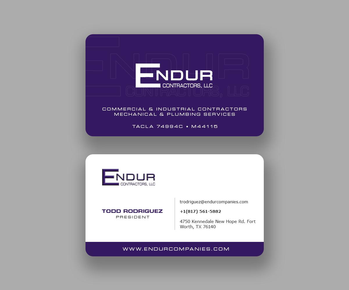 Business Card Design by Andrés Sebastián for Endur Contractors, LLC | Design #29893347