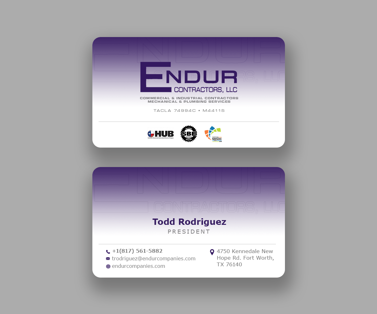 Design de Carte de Visite par Andrés Sebastián pour Endur Contractors, LLC | Design #29894498