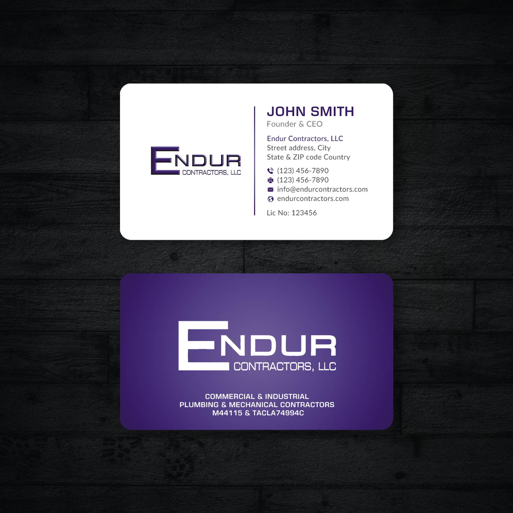 Business Card Design by Sun Moon Graphic Designer for Endur Contractors, LLC | Design #29890740