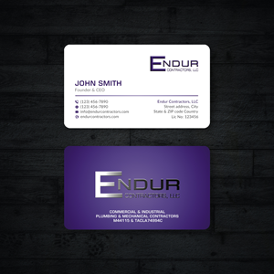 Design de Carte de Visite par Sun Moon Graphic Designer pour Endur Contractors, LLC | Design : #29890744